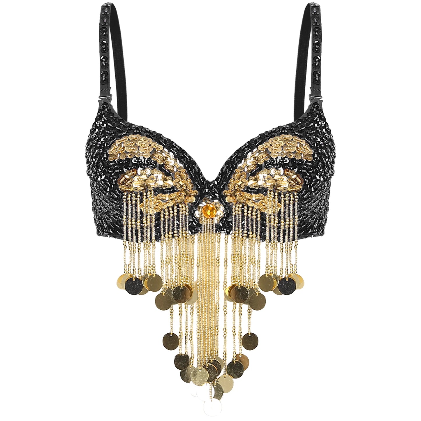 Belly Dance Bra with Beaded Tassels & Sequins