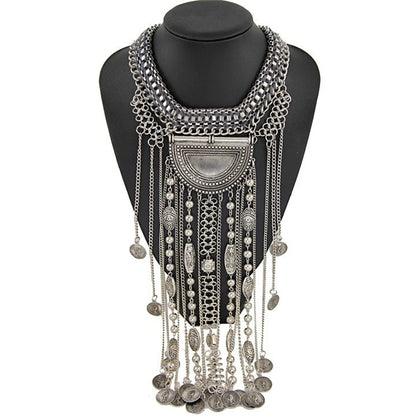 Long Maxi Coin Necklace - Bohemian Tribal Statement Jewelry