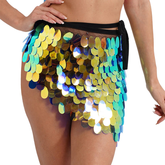 Women's Belly Dance Sequin Lace-up Hip Skirt