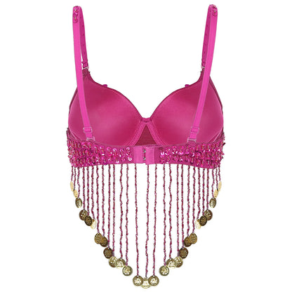 Belly Dance Bra with Beaded Tassels & Sequins