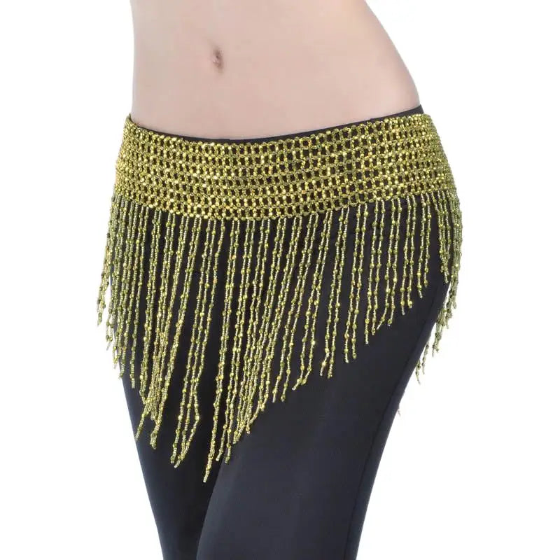 Handmade Shimmery Beaded Belly Dance Hip Scarf – Plus Size Fit