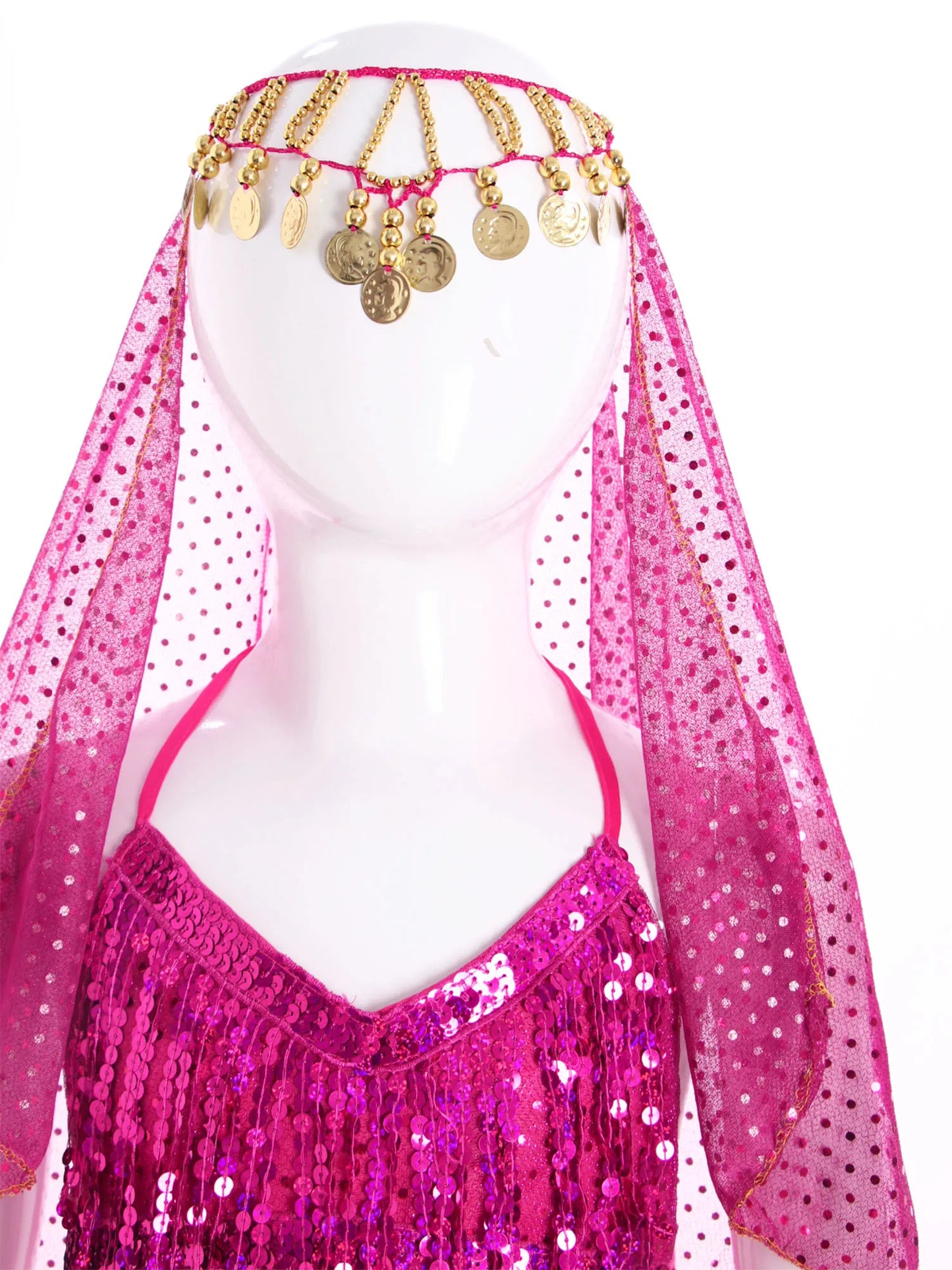 3-Piece Girls' Sequin Belly Dance Costume – Halter Top, Pants & Headscarf