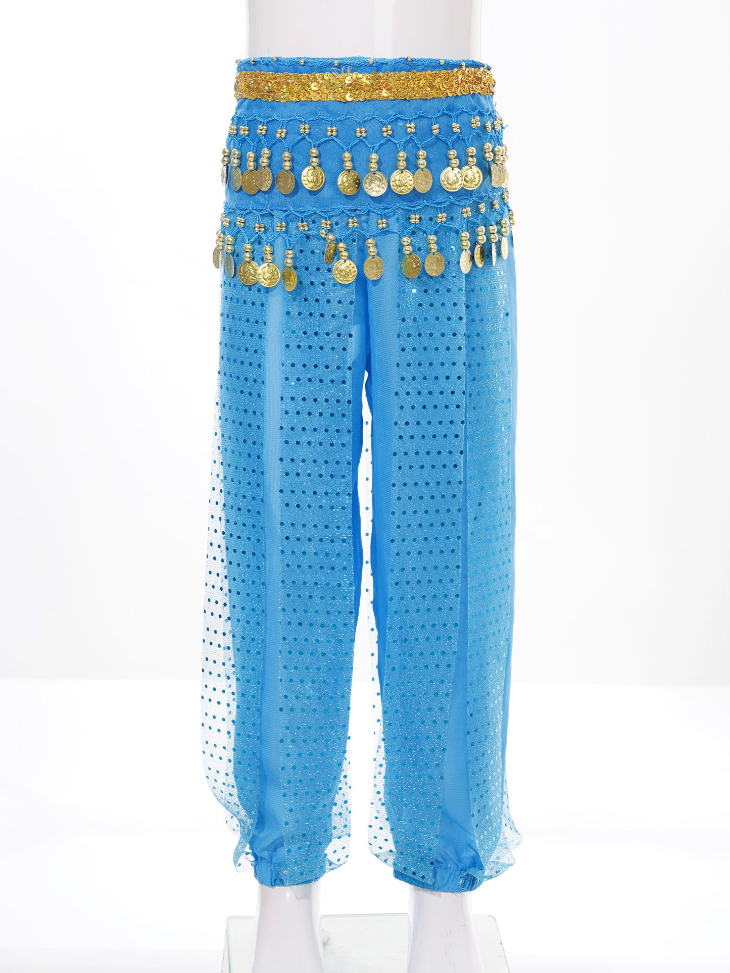 Kids' Belly Dance Costume Set - Sequined Pants & Beaded Hip Scarf