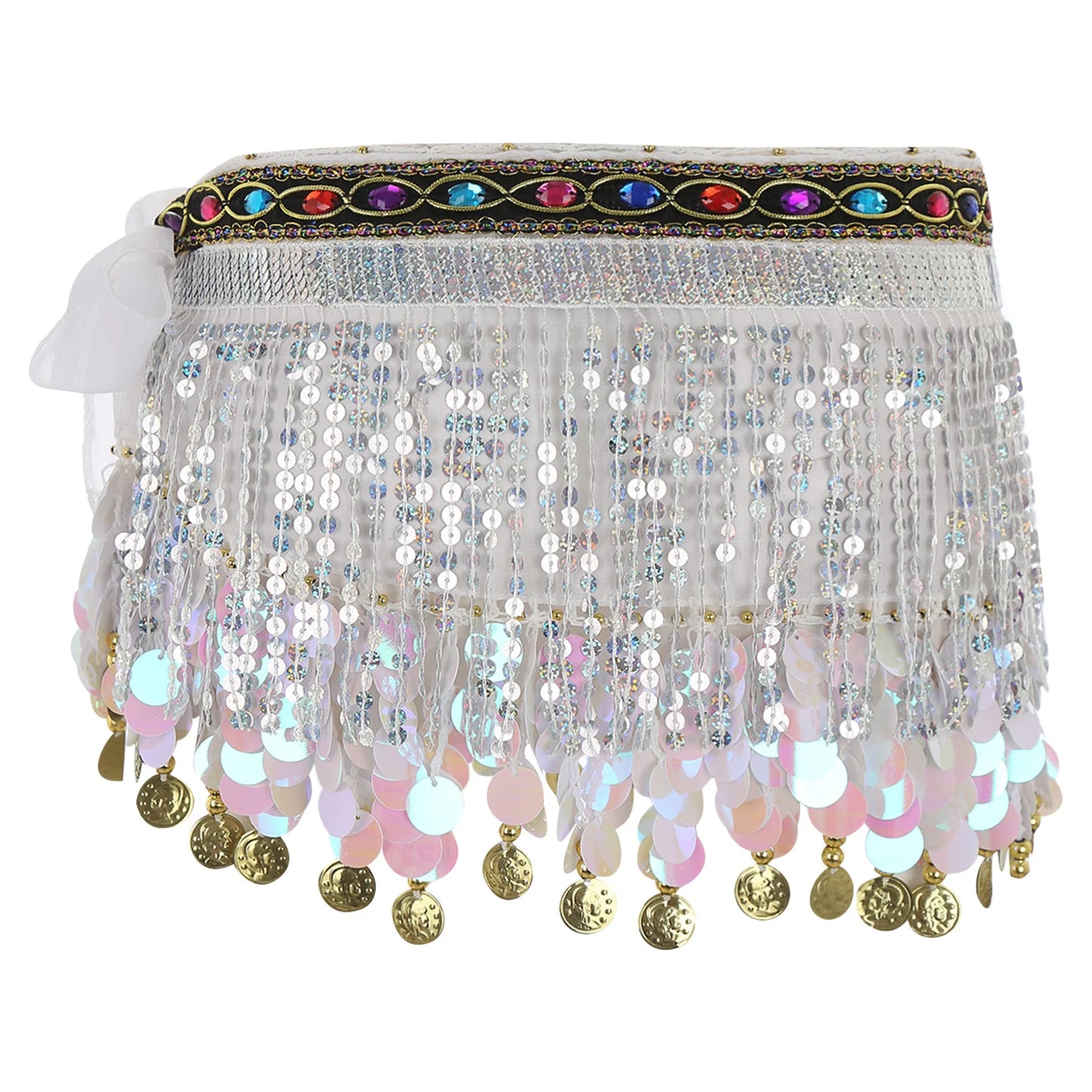 Women's Belly Dance Hip Scarf – Sequin Tassel Lace-Up Skirt for Cha-Cha & Tango