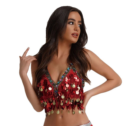 Adjustable Sequin Belly Dance Bra Top