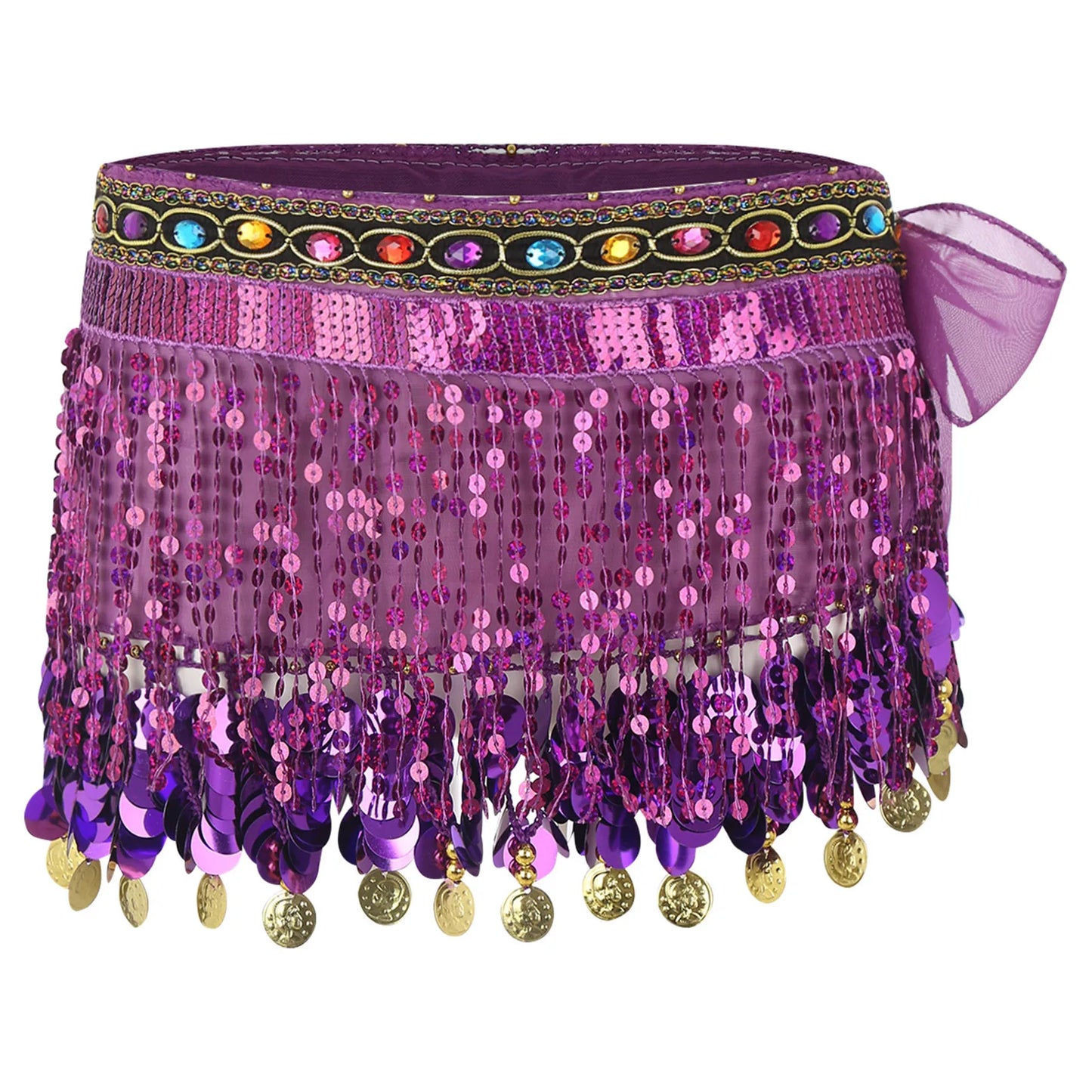 Women's Belly Dance Hip Scarf – Sequin Tassel Lace-Up Skirt for Cha-Cha & Tango