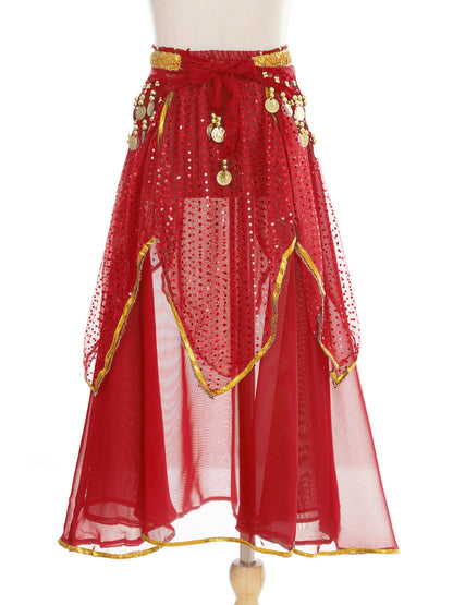 Girls Sequined Belly Dance Skirt with Beads & Coins