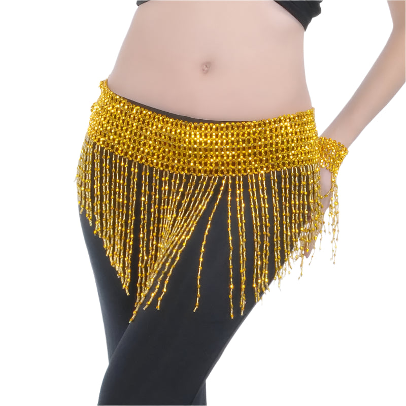 Handmade Shimmery Beaded Belly Dance Hip Scarf – Plus Size Fit