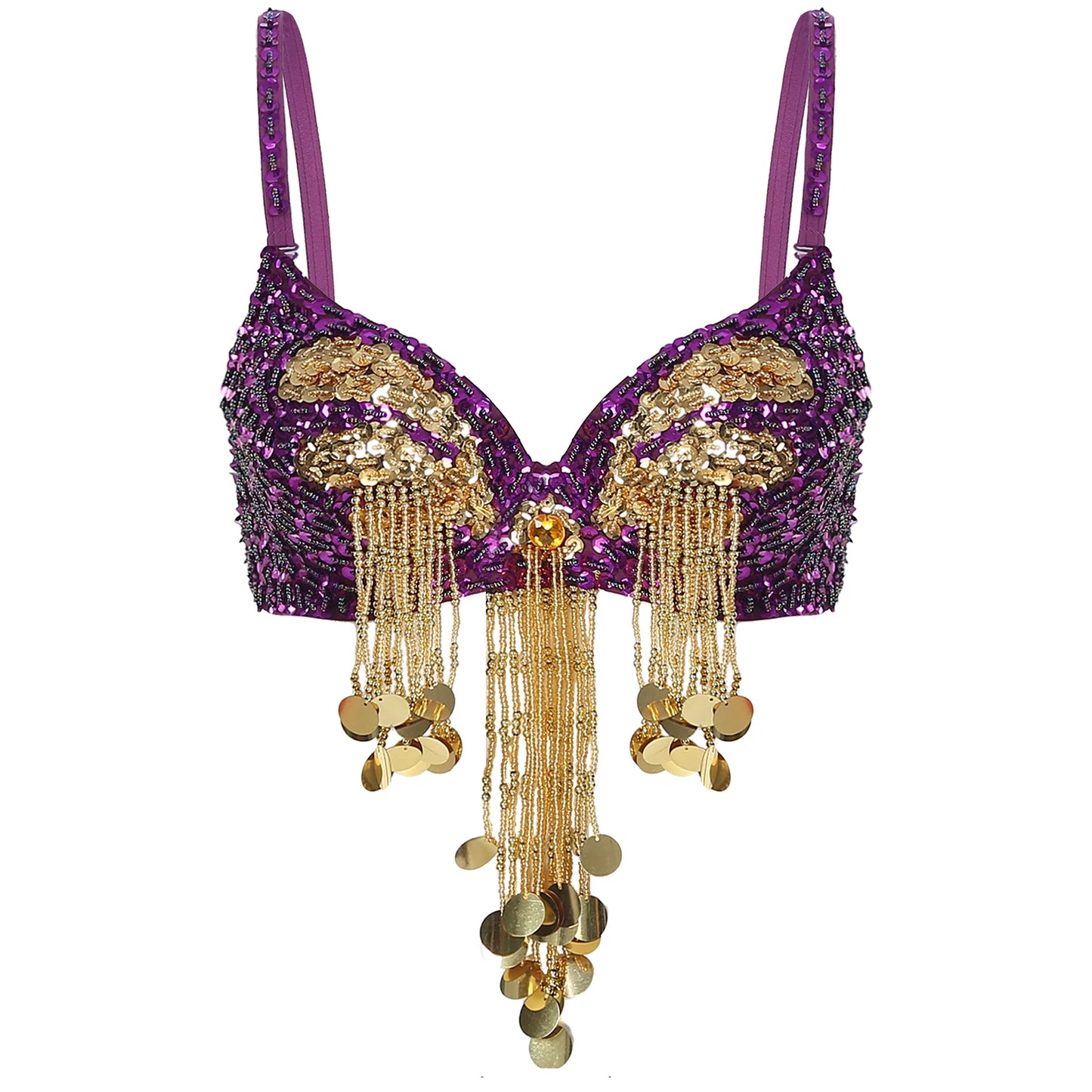 Belly Dance Bra with Beaded Tassels & Sequins