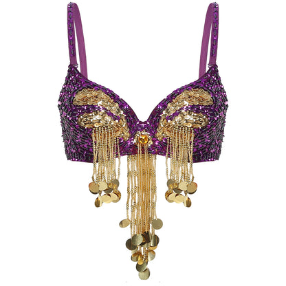 Belly Dance Bra with Beaded Tassels & Sequins