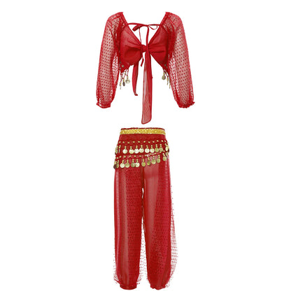 Kids' Belly Dance Outfit - Sequin Crop Top, Pants & Hip Scarf