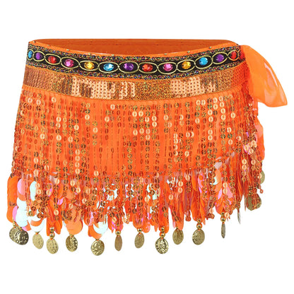 Women's Belly Dance Hip Scarf – Sequin Tassel Lace-Up Skirt for Cha-Cha & Tango