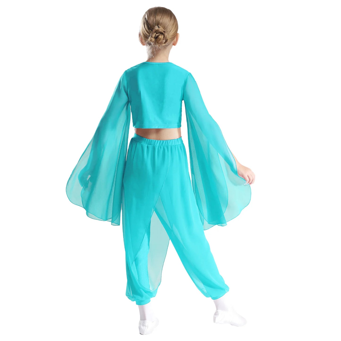 Kids' Dance Outfit - Split-Sleeve Crop Top & Chiffon Pants