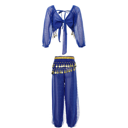 Kids' Belly Dance Outfit - Sequin Crop Top, Pants & Hip Scarf