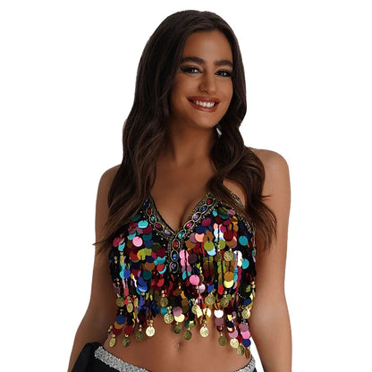 Adjustable Sequin Belly Dance Bra Top