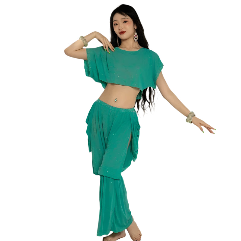 Belly Dance Practice Clothes Set – Short Sleeves Top & Trousers (2pcs)