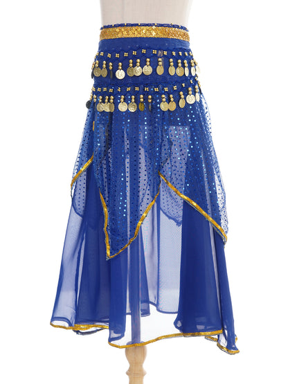 Girls Sequined Belly Dance Skirt with Beads & Coins