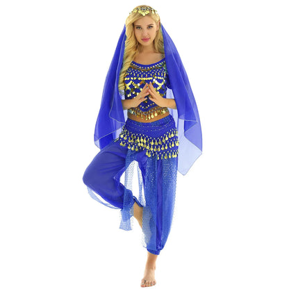 Belly Dance Costume Set – Coin Tassel Top, Harem Pants & Accessories