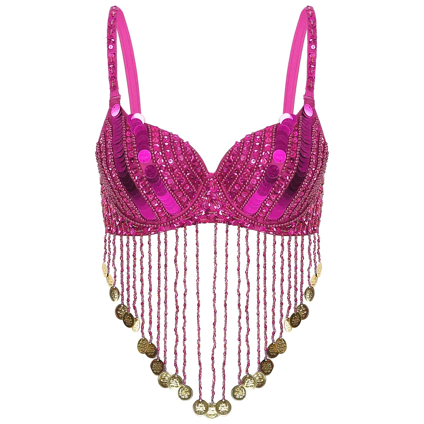 Belly Dance Bra with Beaded Tassels & Sequins