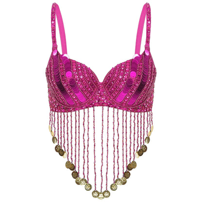 Belly Dance Bra with Beaded Tassels & Sequins