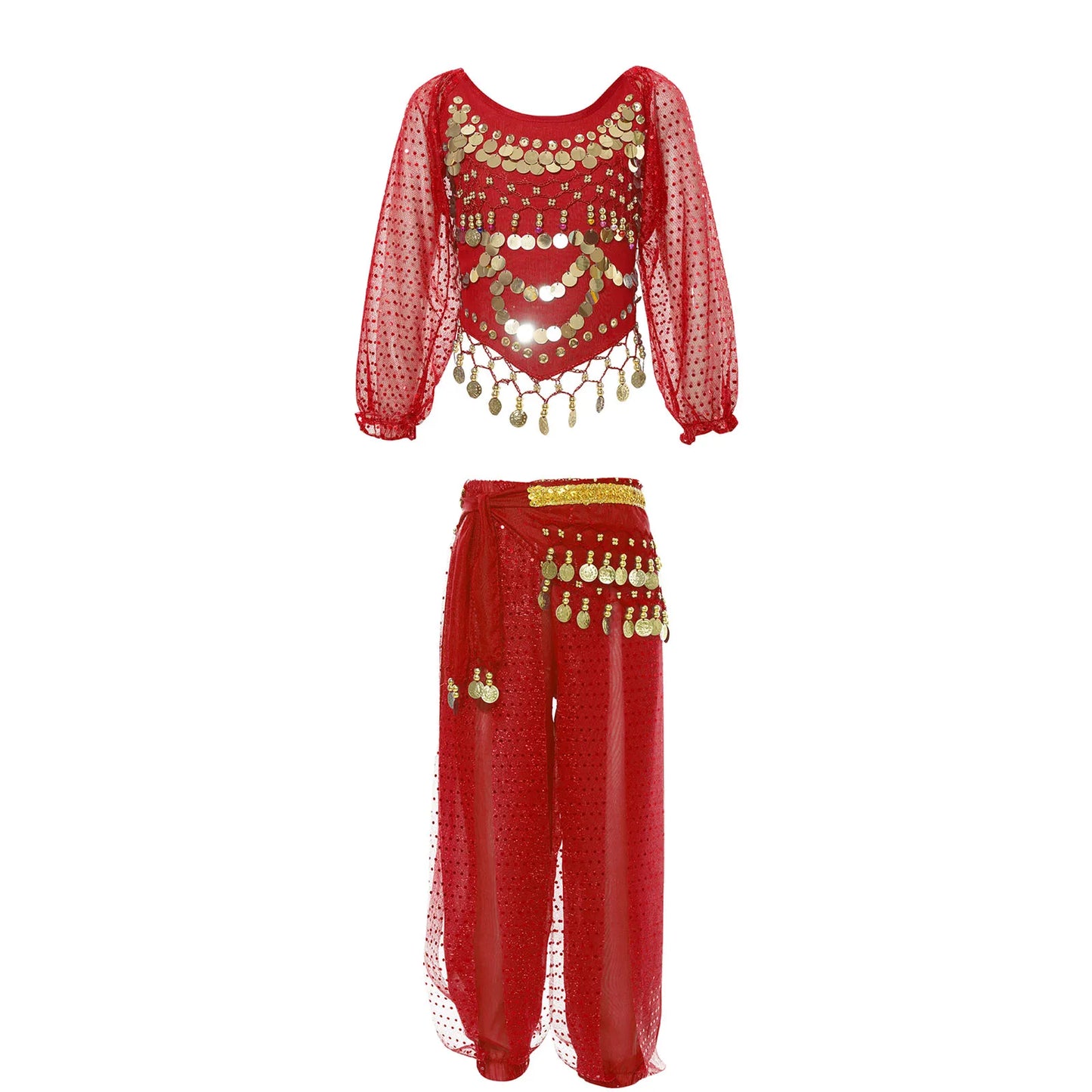 Kids' Belly Dance Outfit - Sequin Crop Top, Pants & Hip Scarf