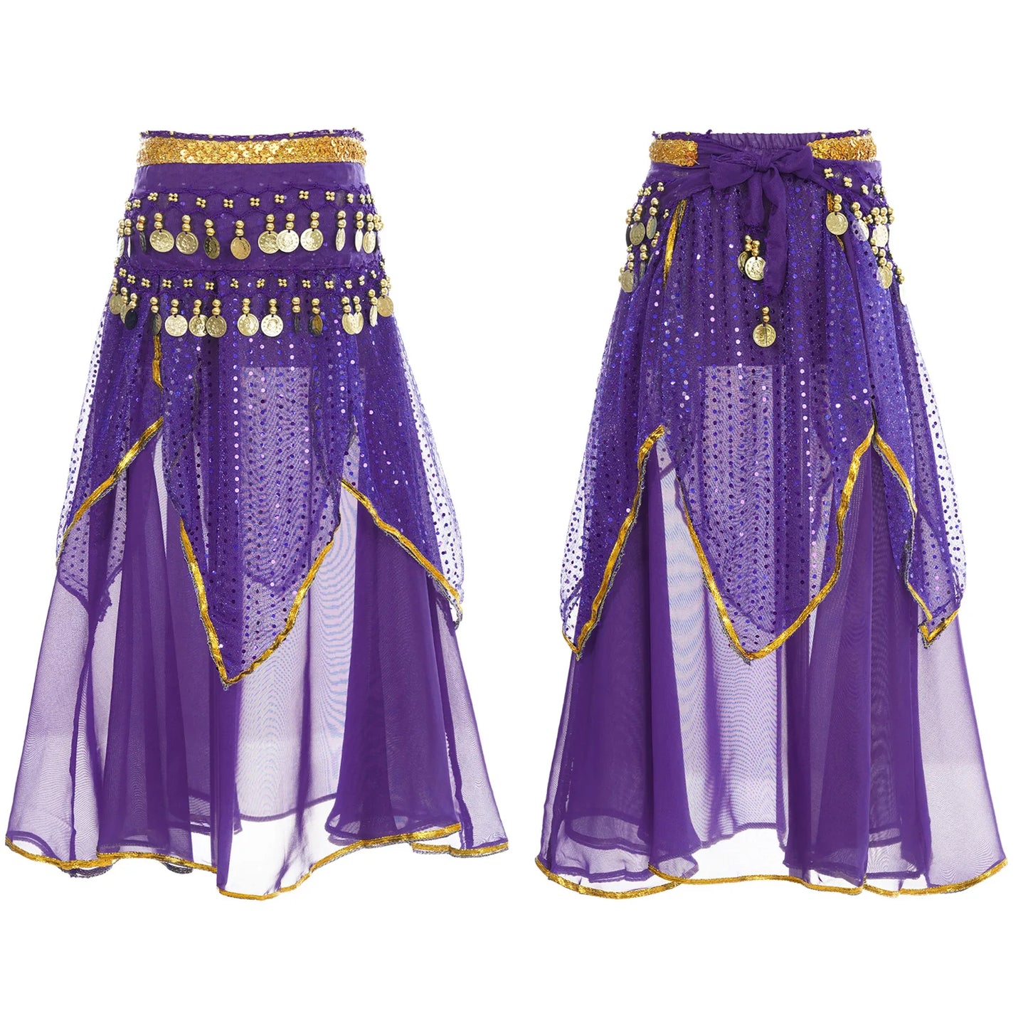 Girls Sequined Belly Dance Skirt with Beads & Coins