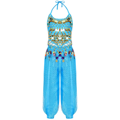 Chiffon Belly Dance Costume for Kids – 2pc Set for Stage & Halloween