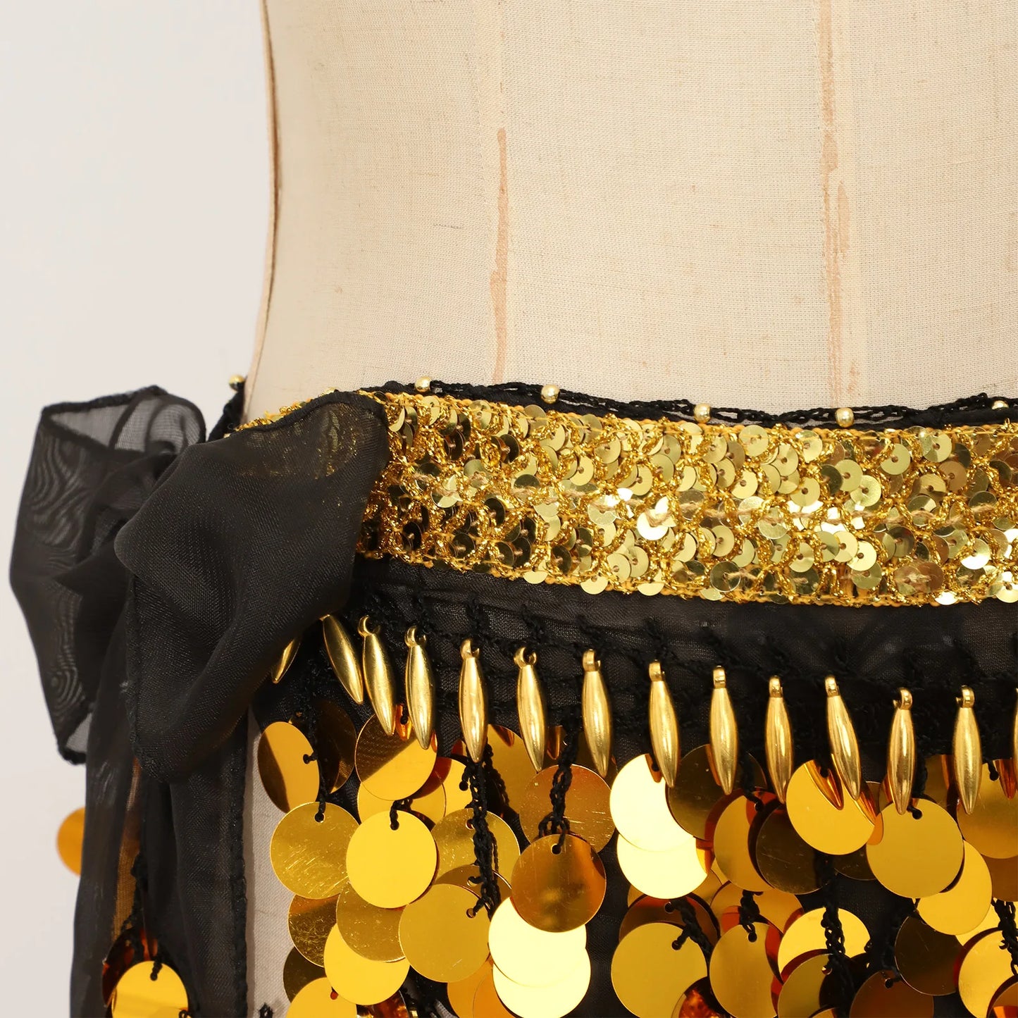 Women's Belly Dance Hip Scarf with Sequins, Beads & Lace-Up Waist Skirt