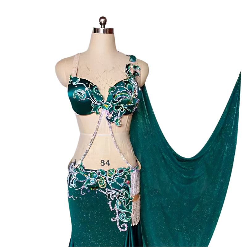 Custom-Fit Belly Dance Performance Suit (Bra, Skirt & Headdress)