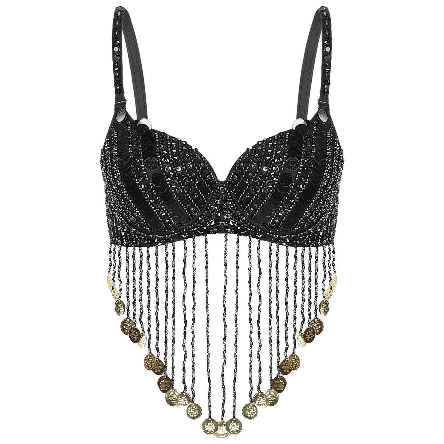 Belly Dance Bra with Beaded Tassels & Sequins