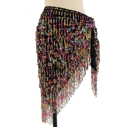 Belly Dance Hip Scarf – Triangle Mesh Diamond Hip Tassel Shawl