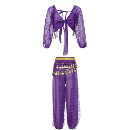 Kids' Belly Dance Outfit - Sequin Crop Top, Pants & Hip Scarf