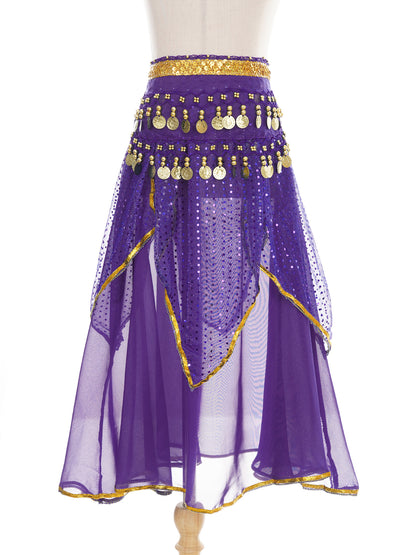 Girls Sequined Belly Dance Skirt with Beads & Coins