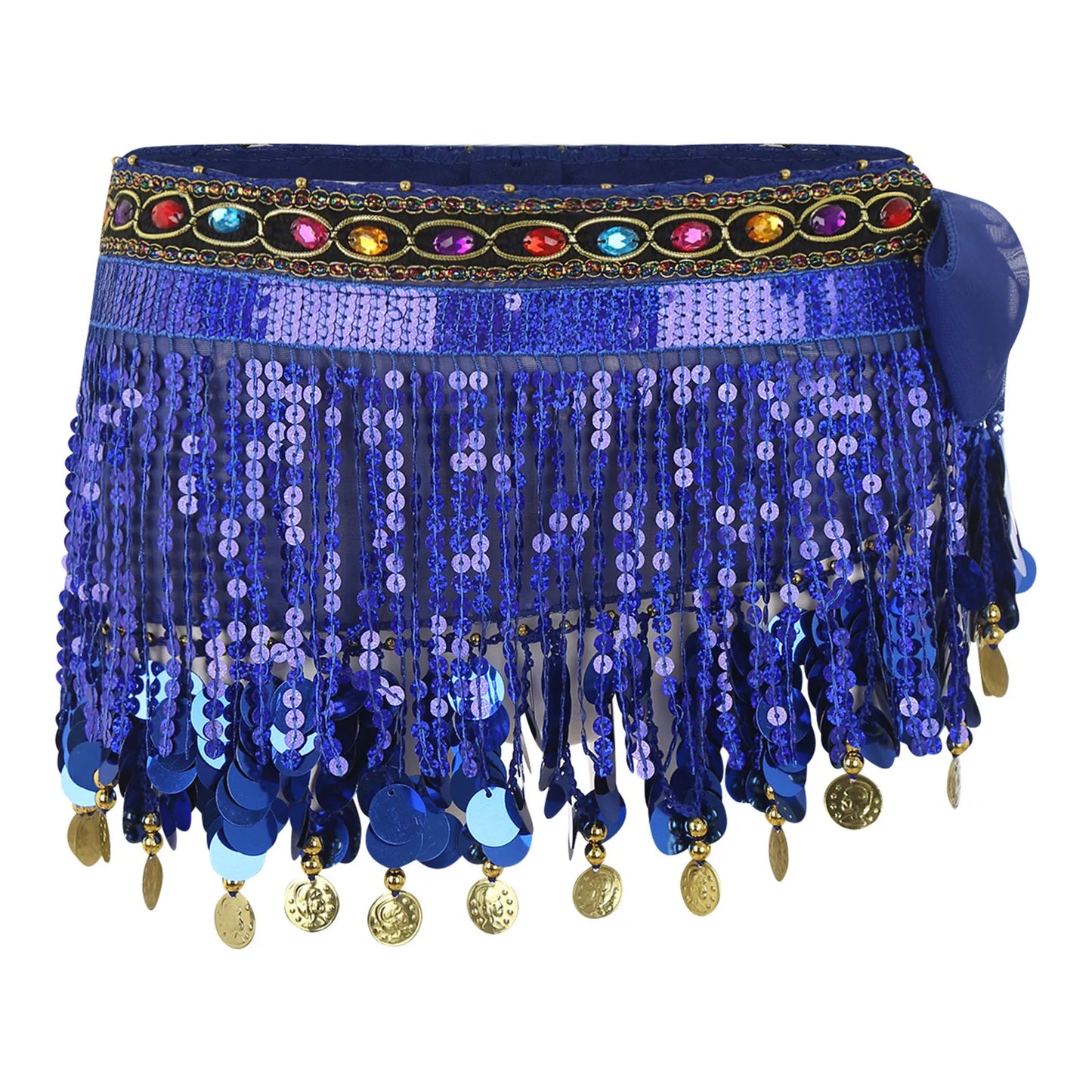 Women's Belly Dance Hip Scarf – Sequin Tassel Lace-Up Skirt for Cha-Cha & Tango