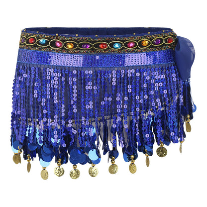 Women's Belly Dance Hip Scarf – Sequin Tassel Lace-Up Skirt for Cha-Cha & Tango