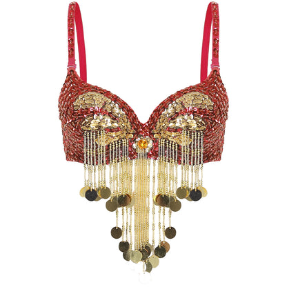 Belly Dance Bra with Beaded Tassels & Sequins