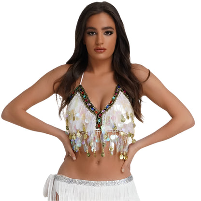 Adjustable Sequin Belly Dance Bra Top