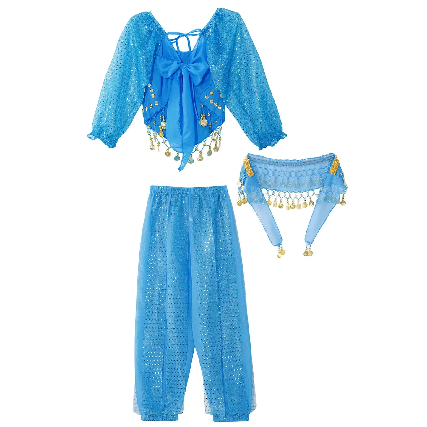 Kids' Belly Dance Outfit - Sequin Crop Top, Pants & Hip Scarf