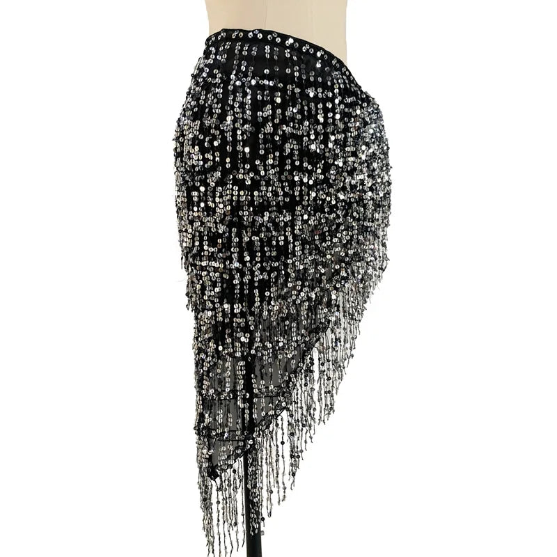 Belly Dance Hip Scarf – Triangle Mesh Diamond Hip Tassel Shawl