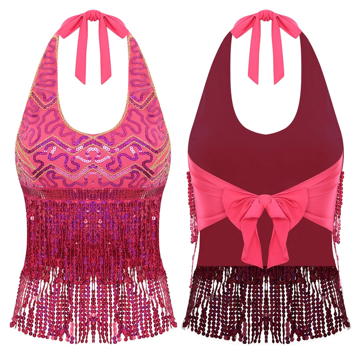 Halter Belly Dance Top with Sequins & Fringe