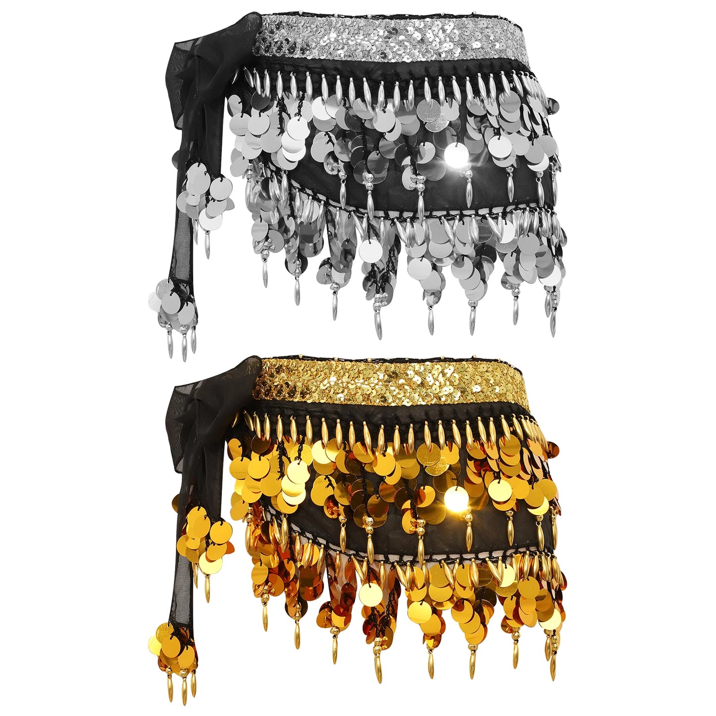 Women's Belly Dance Hip Scarf with Sequins, Beads & Lace-Up Waist Skirt