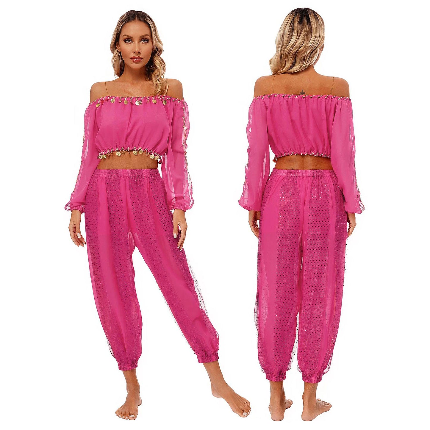 Belly Dance 2-Piece Set (Off-Shoulder Crop Top & Pants)