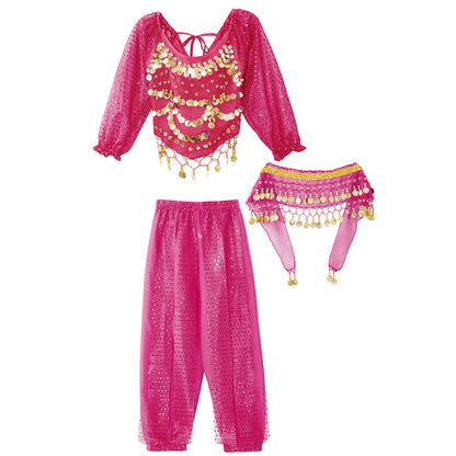 Kids' Belly Dance Outfit - Sequin Crop Top, Pants & Hip Scarf