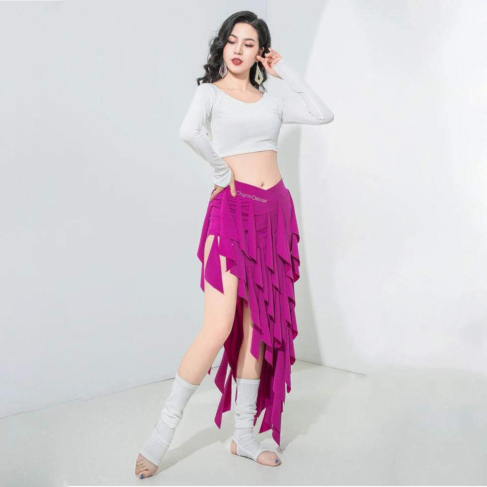 3-Piece Belly Dance Class Wear Set (Top, Fringed Skirt & Socks)