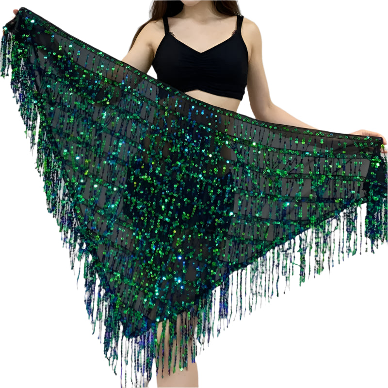 Belly Dance Hip Scarf – Triangle Mesh Diamond Hip Tassel Shawl