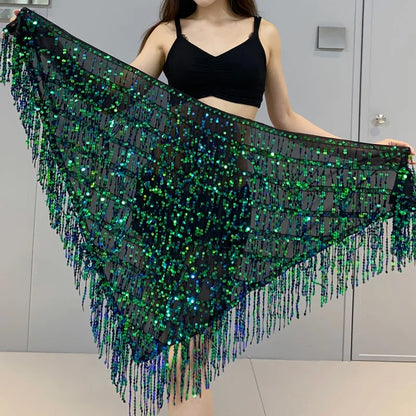 Belly Dance Hip Scarf – Triangle Mesh Diamond Hip Tassel Shawl