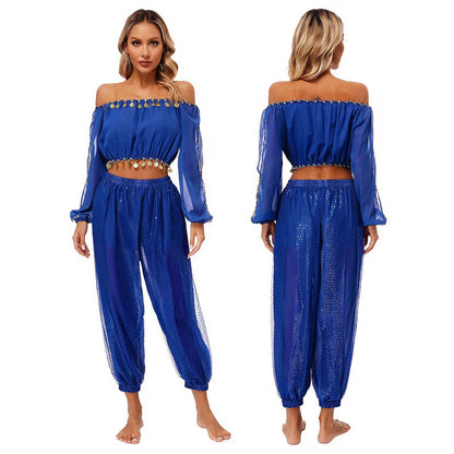 Belly Dance 2-Piece Set (Off-Shoulder Crop Top & Pants)