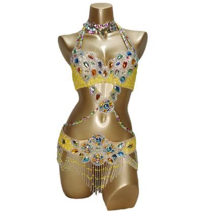 Bra, Belt & Necklace 3-Piece Belly Dance Set