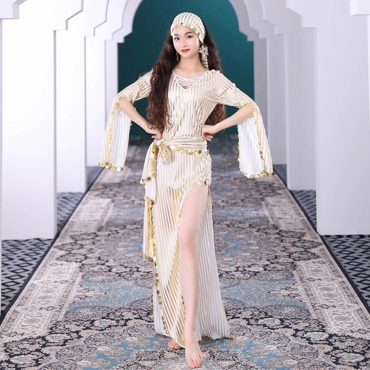 Iridescent Baladi/ Saidi Dress with Silk Accents – Sparkle with Every Step! 💃✨