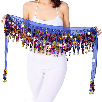 Colorful Double-Layer Sequin Tassel Belly Dance Hip Scarf